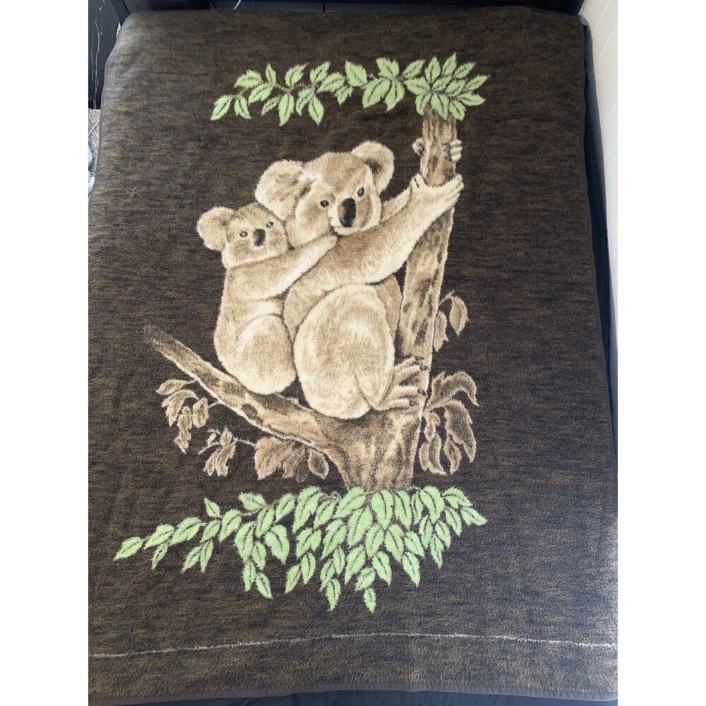 Koala Bear Fleece Blanket Vintage Camping Van Life Hippie 55x75” Biederlack ?